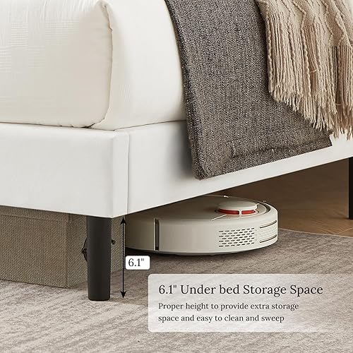 Miniatura 5 de Flolinda Base de cama de plataforma tamaño King con cabecera tapizada de terciopelo y soporte de listones de madera, base de colchón totalmente