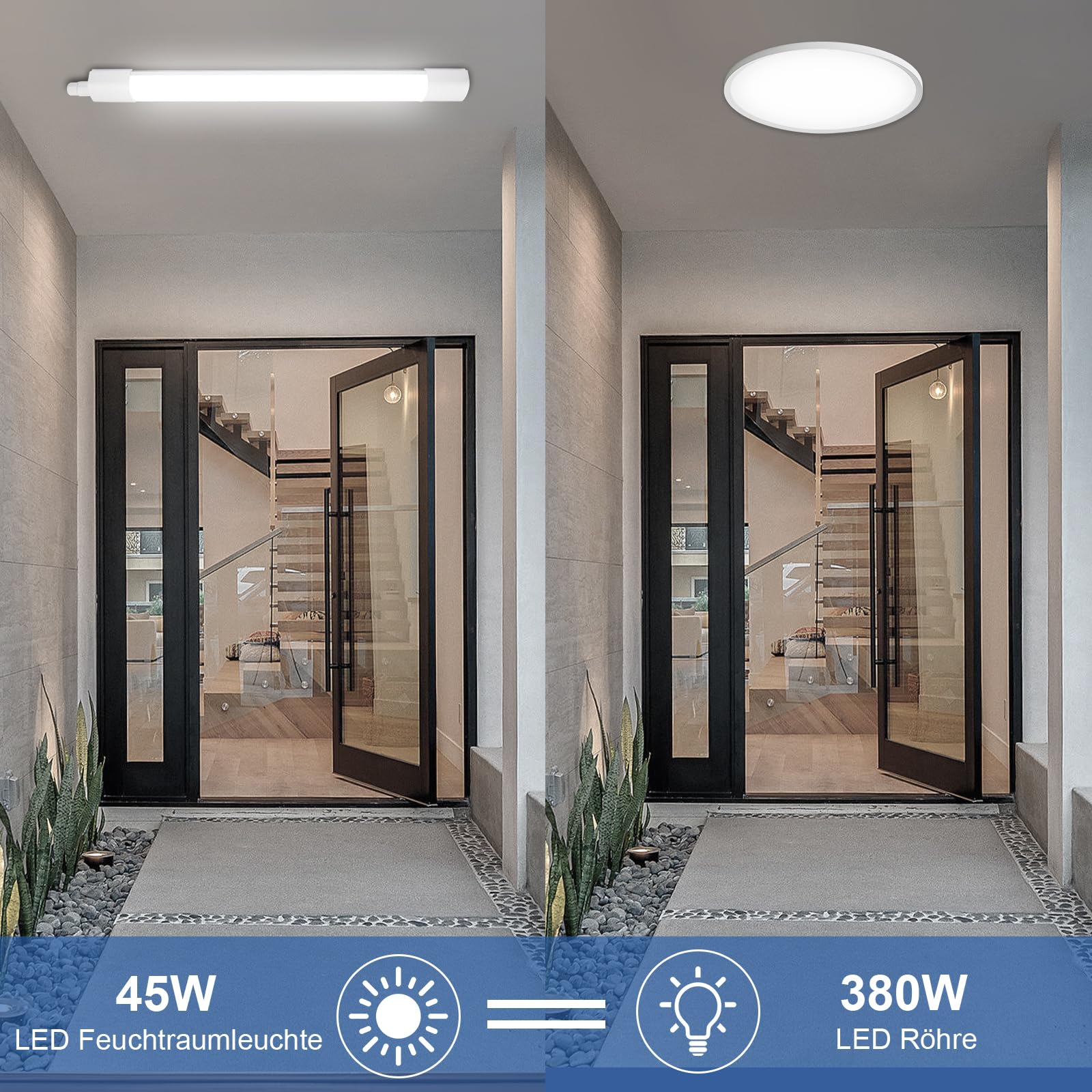 Lámpara LED para ambientes húmedos, tubo fluorescente, 45 W, 5000 lm, 4000 K, blanco neutro, 150 cm, ultrafina, IP65, resistente al agua, lámpara LED para habitaciones húmedas y oficina