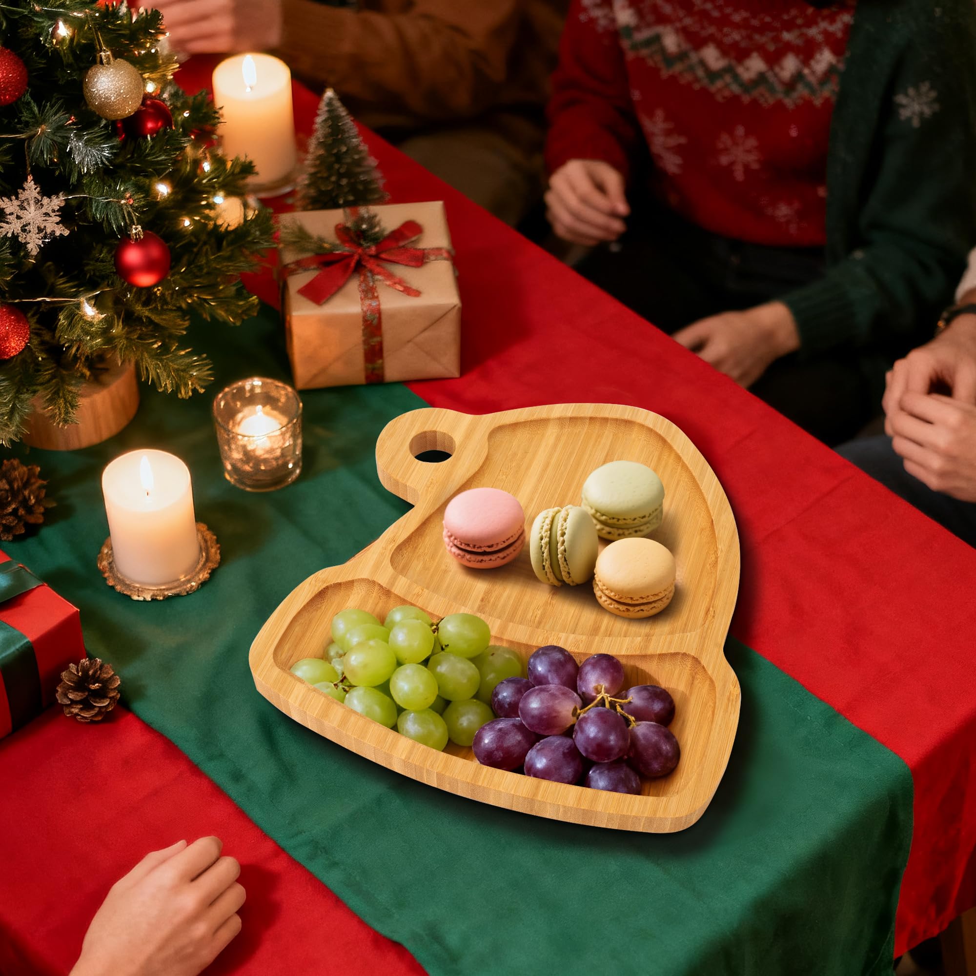 Piccolo Vassoio Natalizio in Bambù a Forma di Cappello di Natale – Piatto da Portata per Biscotti, Dolci e Decorazioni Festive