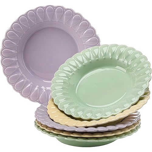 LOLYKITCH Porcelain Dinner Plates,Soup Plates, Pasta Plates, Ceramic Salad Plates Set of 6, 8 Inch,10 Ounces,Dishwasher Oven and Microwave Safe.(3 Color Mixed)