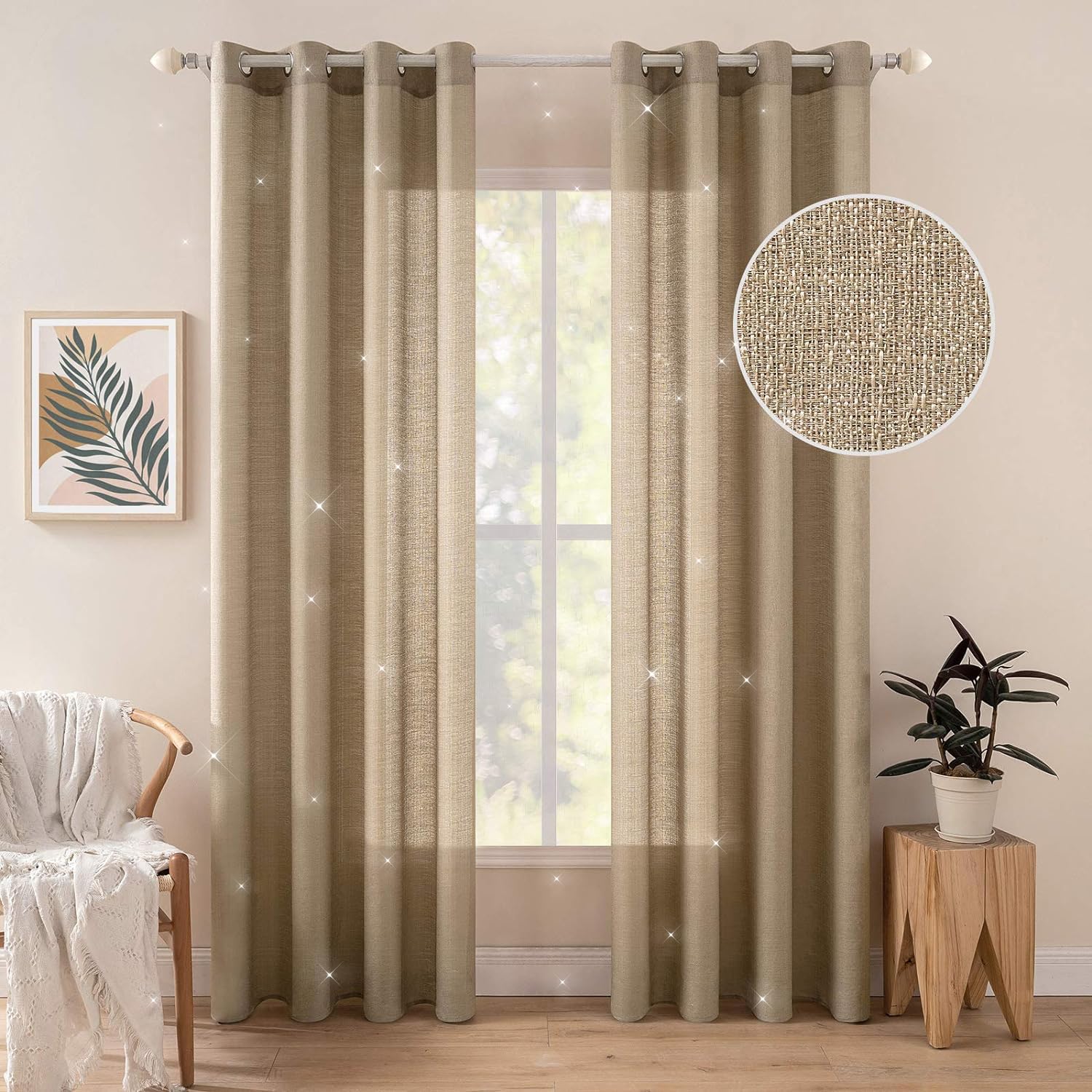 MIULEE 2er Set Voile Vorhang Sheer Leinenvorhang mit Ösen Transparente Unregelmäßige Textur Gardine Ösenschal Fensterschal Lichtdurchlässig für Schlafzimmer