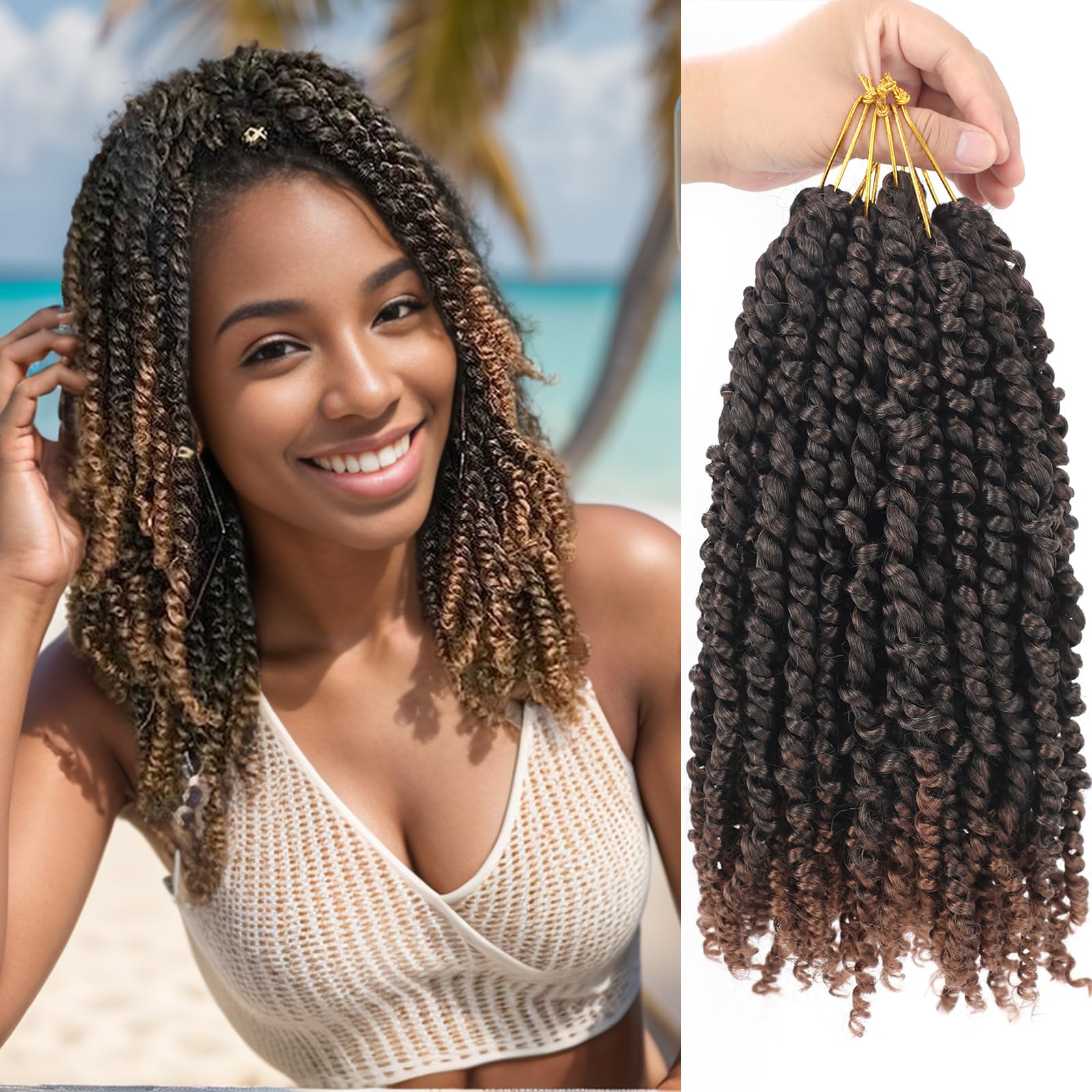 Passion Twist Crochet Hair 6 Packs 12 Inch Pre-twisted Passion Twist Hair Pre Looped Crochet Hair Bohemian Short Ombre Brown Crochet Passion Twist
