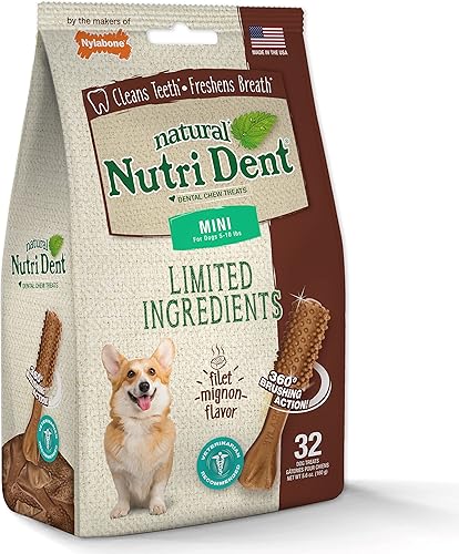 Miniatura 8 de Nylabone Nutri Dent Dog Dental Chews - Limpieza natural de dientes y ambientador de aliento - Golosinas dentales para perros - Sabor Filet Mignon