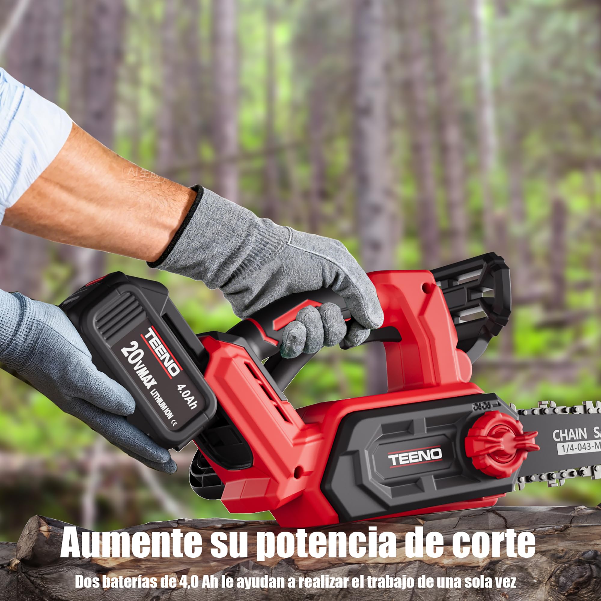 Motosierra a Batería 12 Pulgadas, 1200W Brushless Sierra Eléctrica Inalámbrica con 2 Baterías 4.0Ah y Cargador, Tensado de Cadena sin Herramientas, Corte de Madera y Poda de Árboles