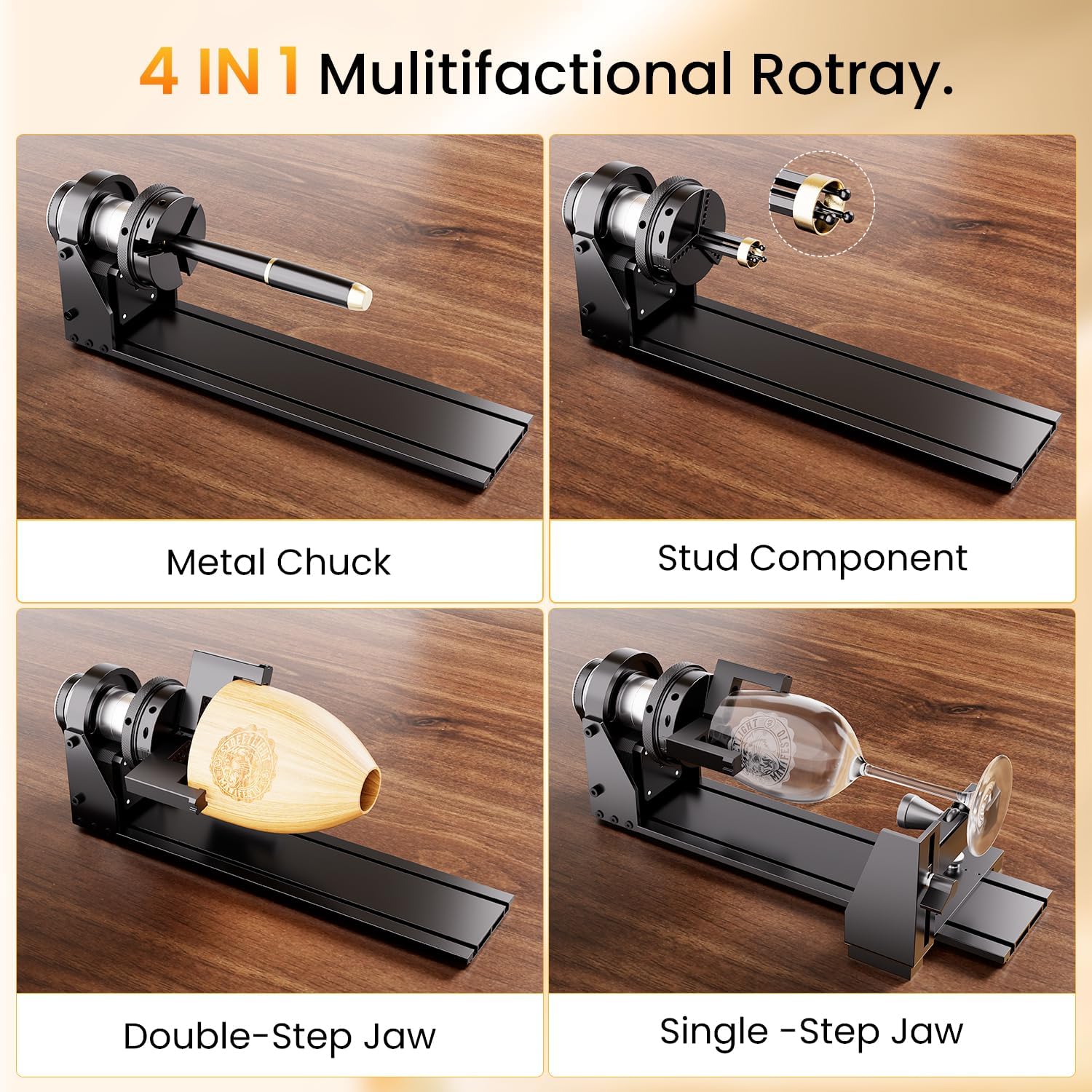 Longer Chuck Rotary Roller is ideal for engraving cylindrical, wine glass, and irregular objects. Y-axis 360° rotation, compatible with Ray5, Ray5 Mini, B1, and most other frame-style laser engravers.