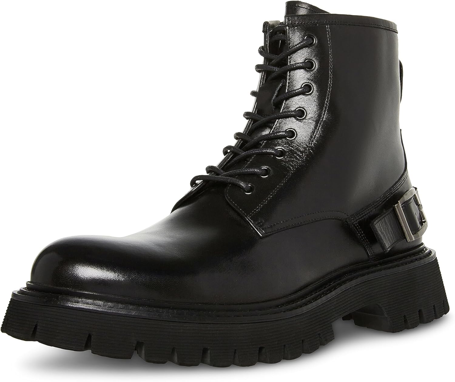 Amazon.com | Steve Madden Men's Hennric Combat Boot, Black Leather, 7 ...