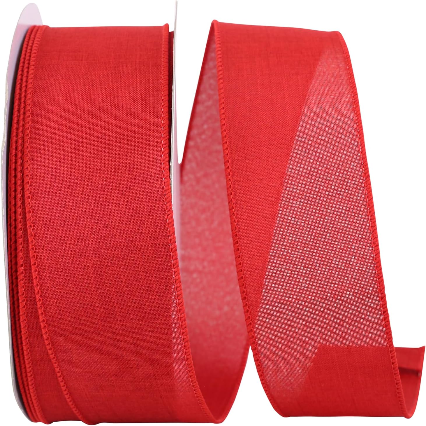 Reliant Ribbon 92573W-065-40K Everyday Linen Value Wired Edge Ribbon, 2-1/2 Inch X 50 Yards, Red