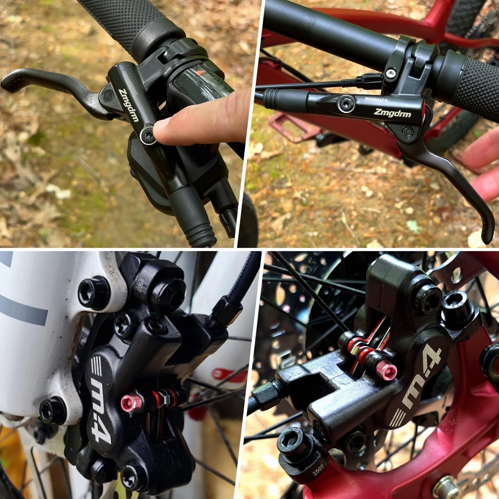 Set Freno a Disco Idraulico MTB con Rotore 160mm, Anteriore Sinistro/Destra Posteriore, Freni a Quattro Pistoni Freni per Biciclette PM/è Adattatore per MTB BMX