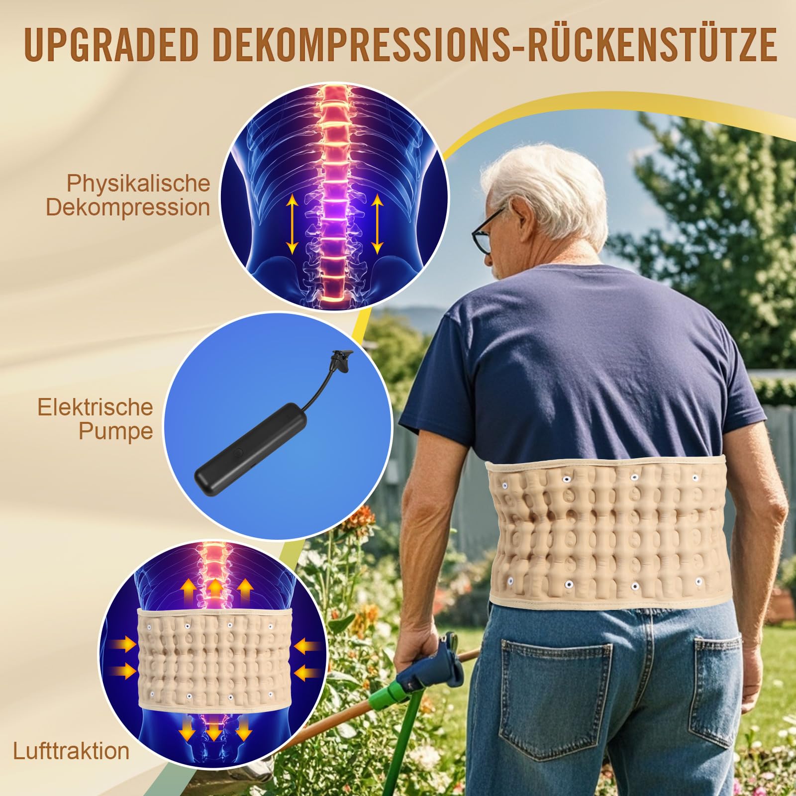 HONGJING Dekompressions-Rückengürtel mit elektrischer Pumpe zur Linderung von Rückenschmerzen, aufblasbare Lendenstütze zum Heben, Einheitsgröße für Taillen 29–49 Zoll
