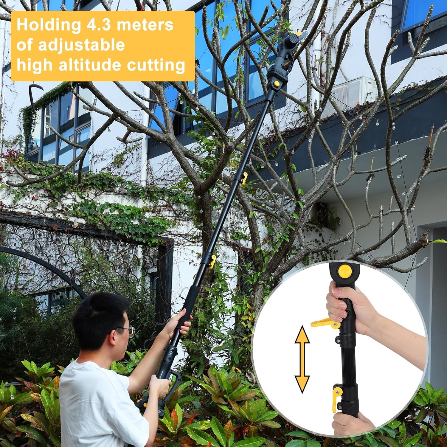 2-in-1 Cordless Pole Saw & Mini Chainsaw, 21V 800W Brushless Electric Chain Saws with 2 Battery ＆ 1 Charger, 4.9-7.5ft Battery Powered Pole Saw for Tree Pruning, Operating Time 60-120 Minutes