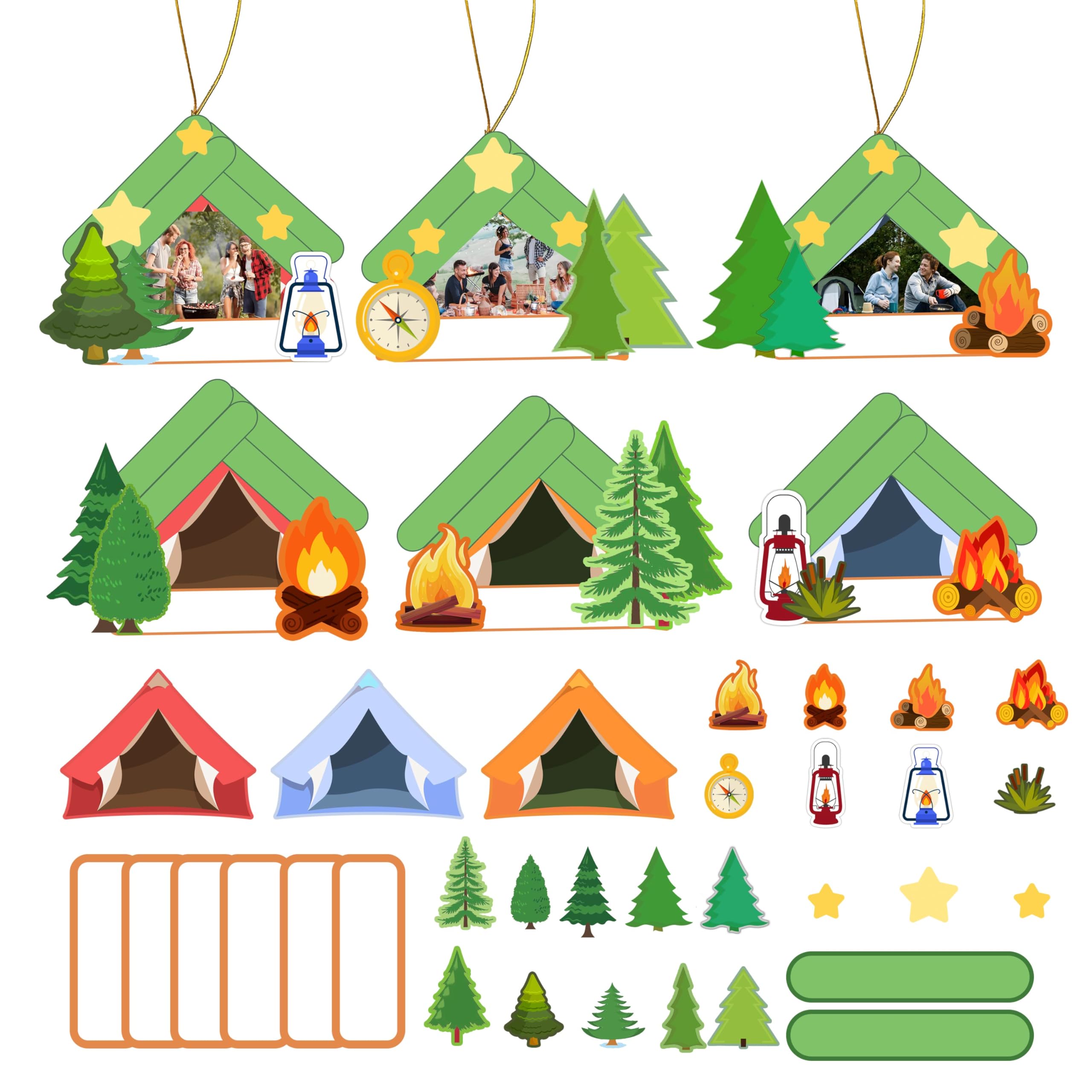 24 Packs Camping Craft Sticks Kit, 5.5x6.5in DIY Picture Frame Tent Decor, Bulk Camping Party Favors