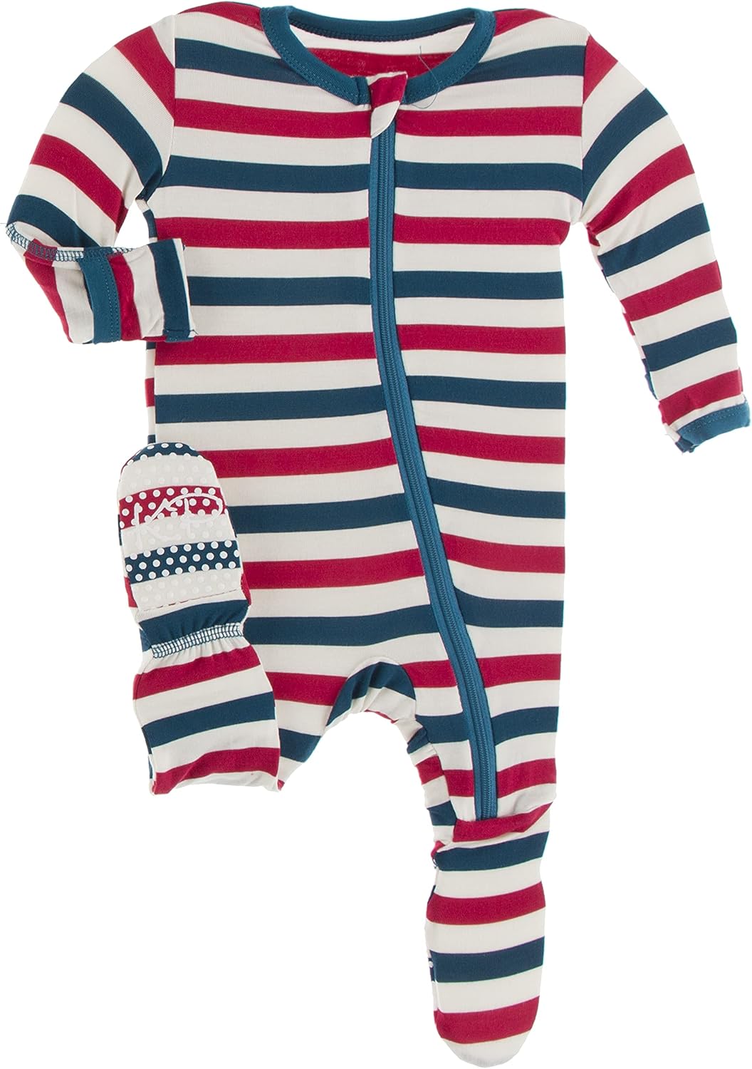 KicKee 4th of July Footie with Zipper, Stars and Stripes, One-Piece Baby Clothes, Boy and Girl