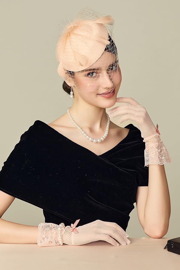 BABEYOND Fascinator Hat Veil Feather Fascinators Hair Clip Tea Party Pillbox Derby Hat Fascinator Bridal Wedding Champagne by BABEYOND - Used condition - Image 5