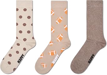 Happy Socks 3-Pack Football Socks, Beige, M/L