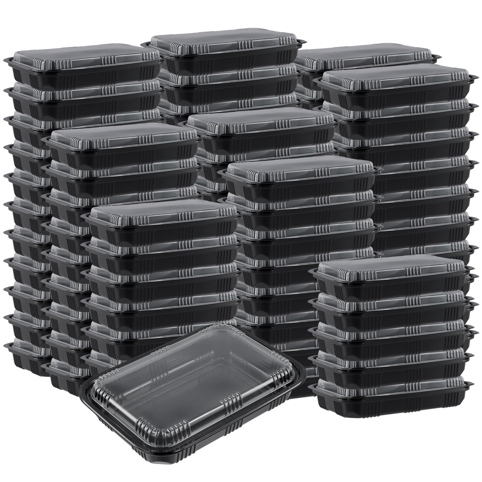 80 contenitori da 23 x 16,4 x 4,5 cm, colore nero, con coperchio, riutilizzabili, in plastica, per ristoranti e ristoranti