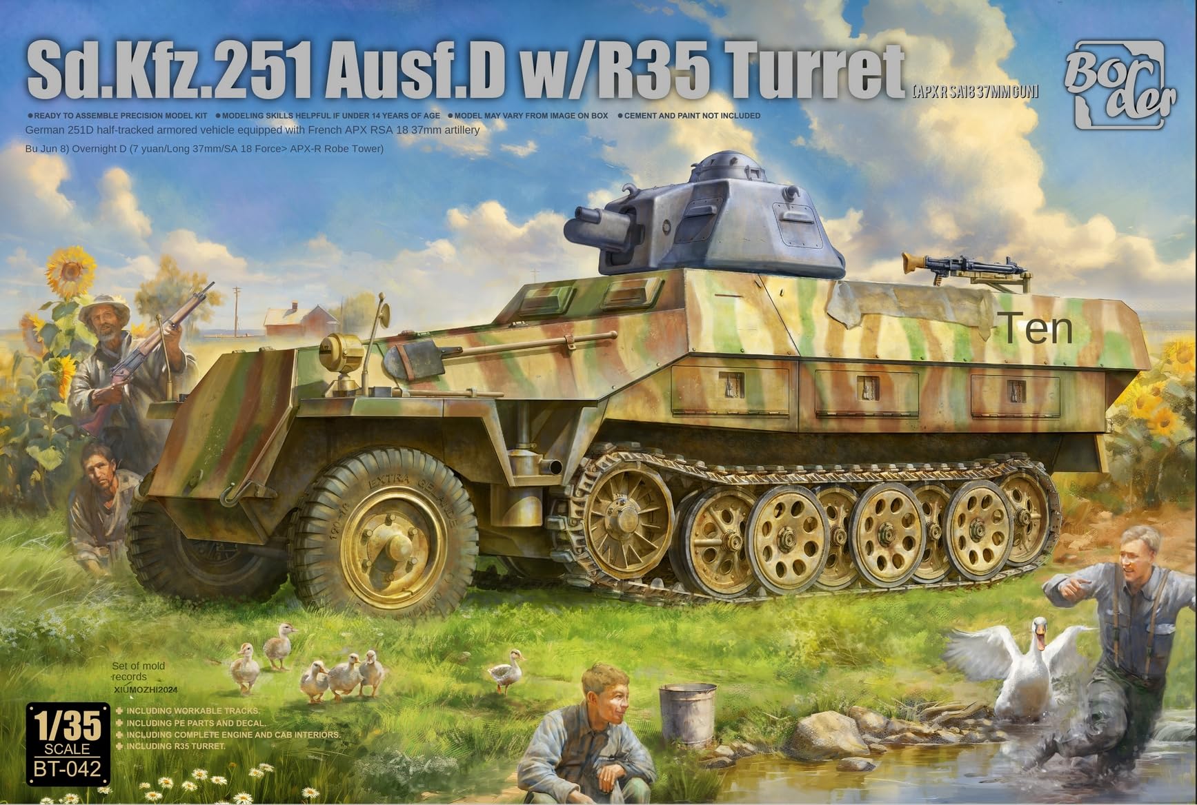 BT-042 1/35 Scale Sd.Kfz.251 Ausf.D W/R35 Turret APXR SA18 37MM Gun Model