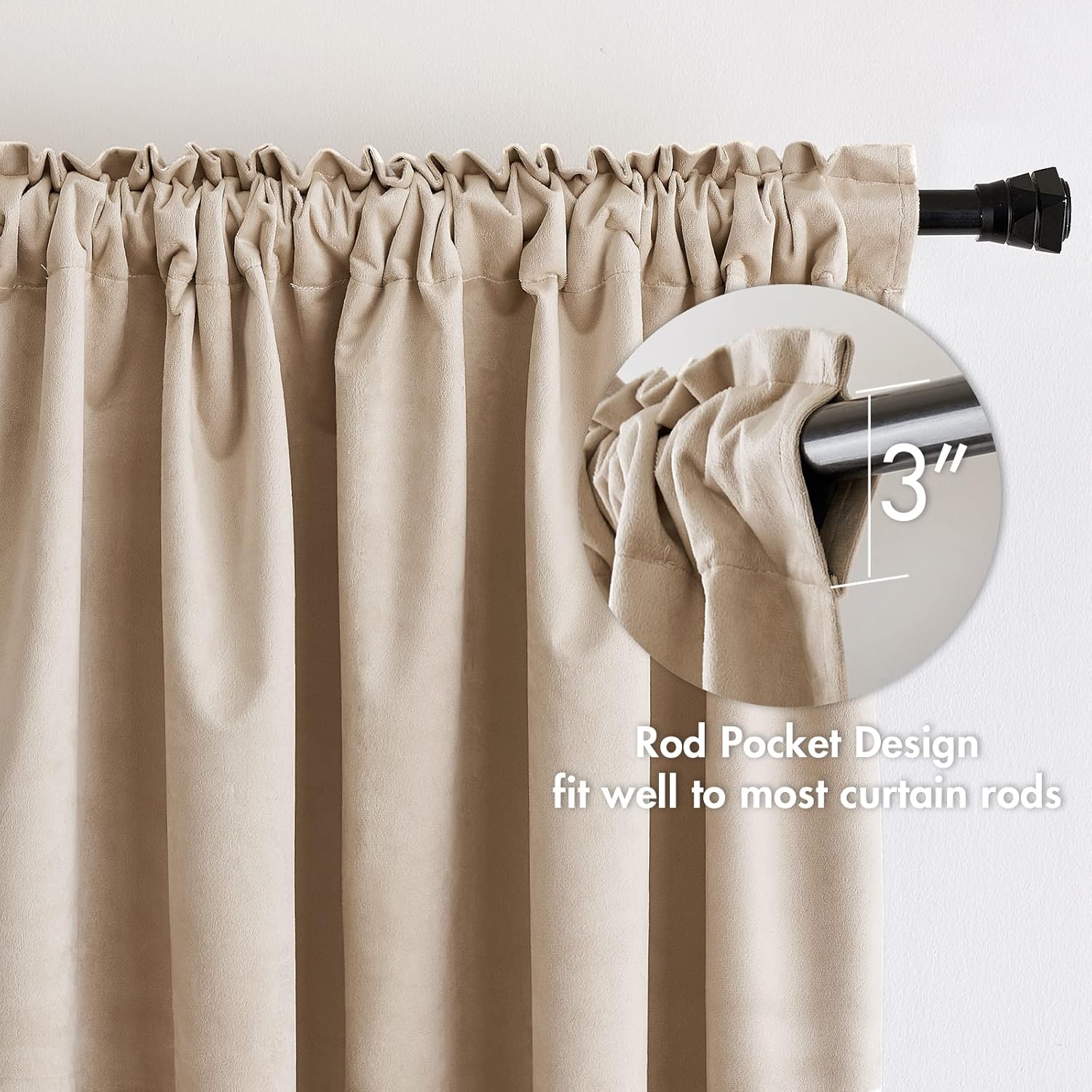 100% Blackout Velvet Curtains Beige Thermal Insulated Curtain Drapes for Luxury Bedroom Living Room Darkening 84 Inches Long Black Out Curtain Panels Rod Pocket Set of 2