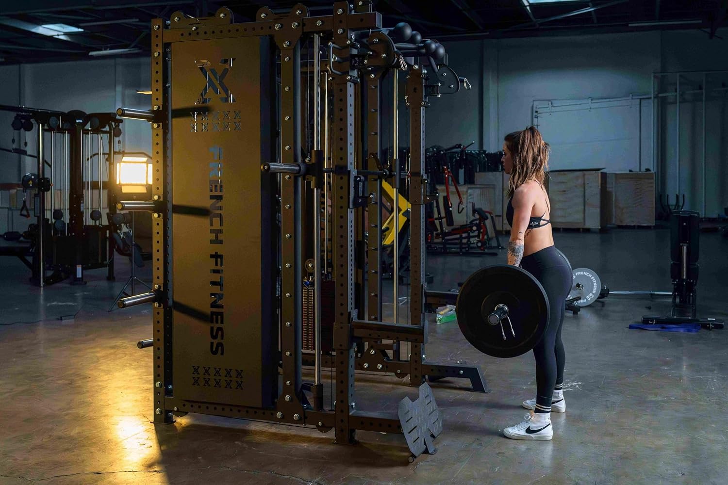 French Fitness FSR100-CB Commercial Cable Smith Rack w/Counterbalance - All-in-One Strength Training Machine, Functional Trainer, Smith Machine, Pull-Up Bar, and More