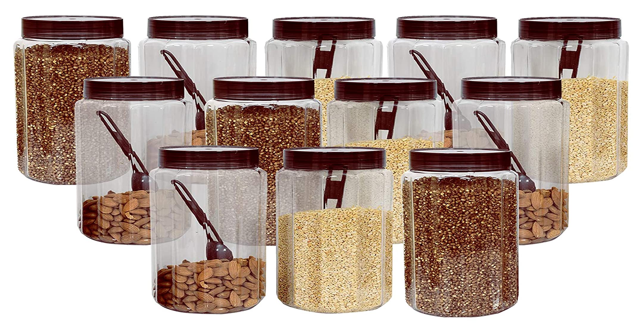 Kuber Industries Multipurpose Transparent Plastic Container with Airtight Lid,500ml, Set of 12 (Brown)-HS42KUBMART25095