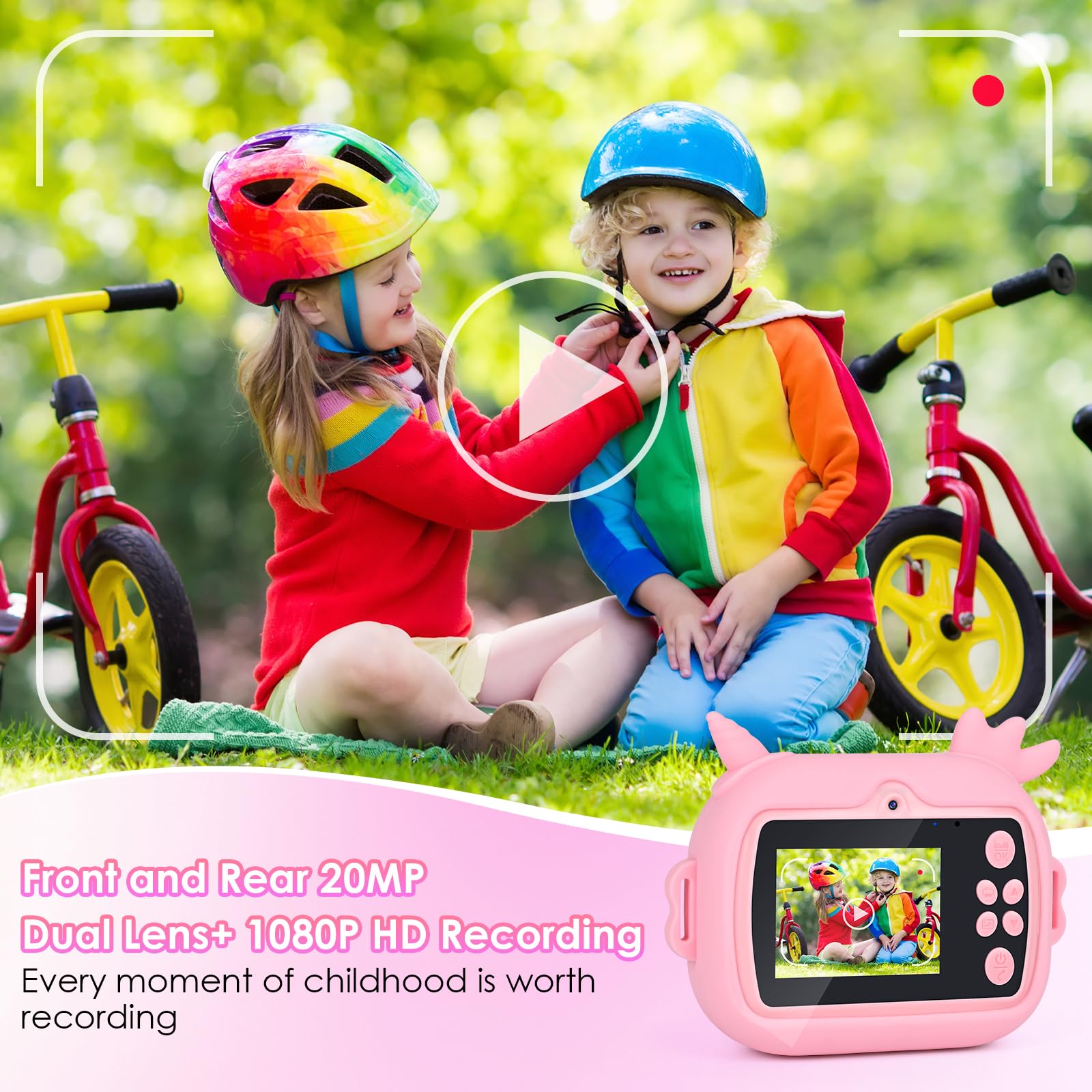 Macchina Fotografica Istantanea per Bambini, 2,4 Pollici 1080P Fotocamera Selfie Digitale con 32GB Scheda e Carta Fotografica, Regali di Natale da 3-12 Anni (Rosa)