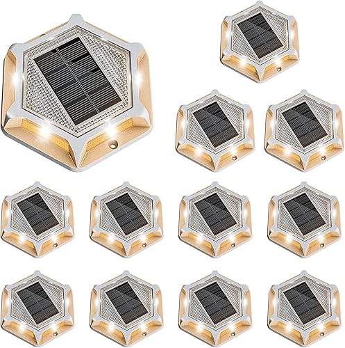 VOLISUN Luces solares de entrada para muelle de exteriores, impermeables, paquete de 12 luces de cubierta de 2 colores en 1 LED inalámbricas IP67,