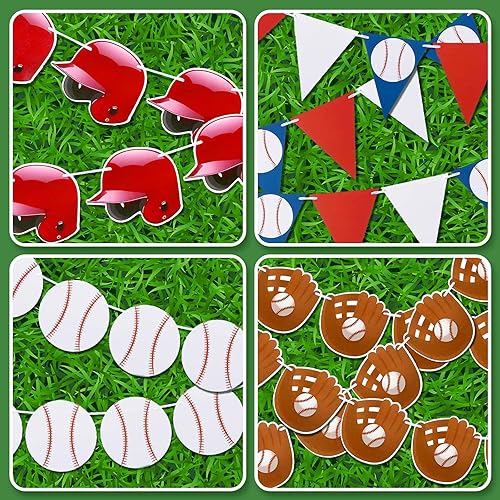 Miniatura 4 de Tatuo 6 banderines de béisbol, banderines de papel, guante de béisbol y gorra de béisbol para decoraciones de fiestas temáticas deportivas,