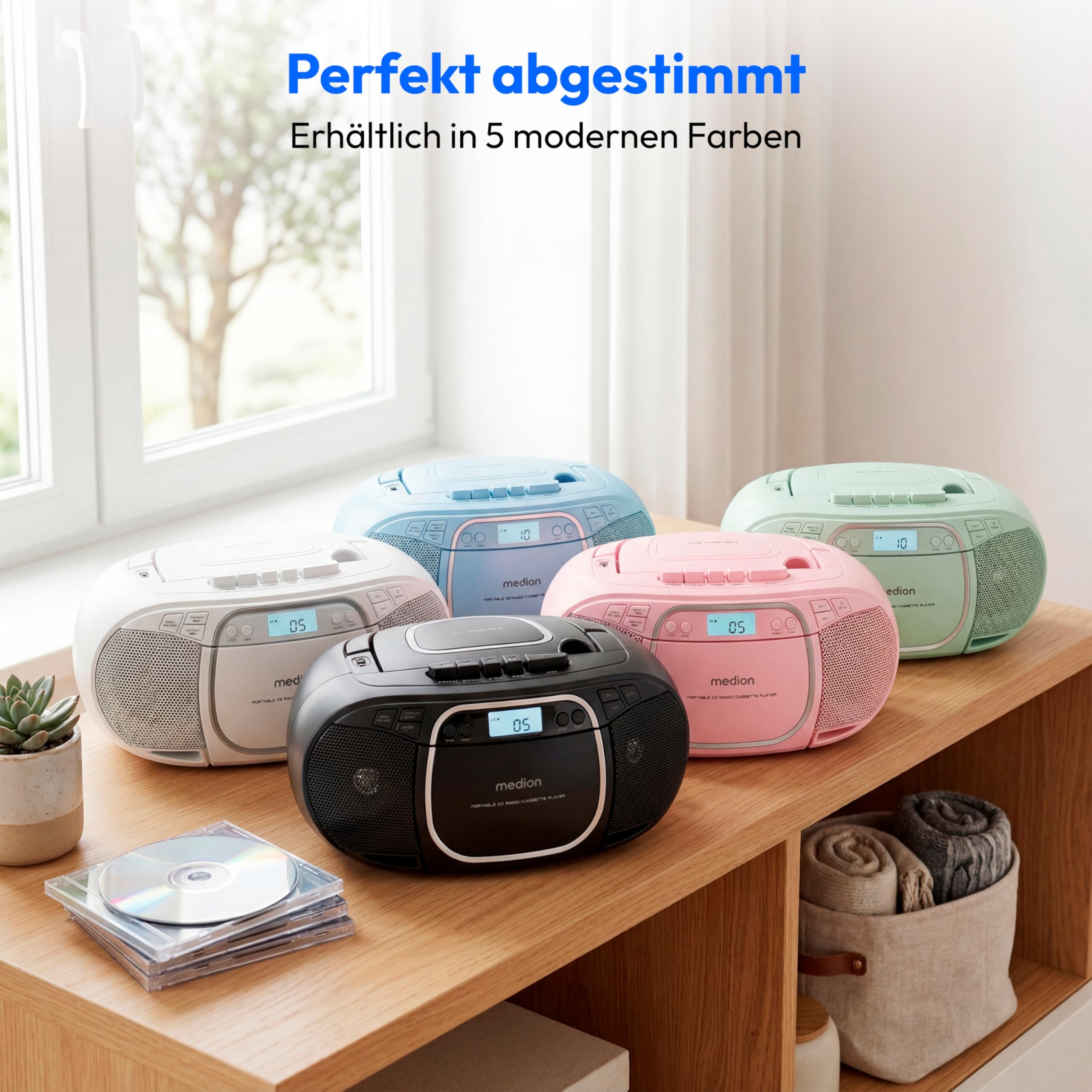 MEDION E66476 Stereo Sound System (Boombox, CD-Player, MP3, Kassette, tragbarer Kassettenspieler für Kinder, UKW Radio, AUX, Kopfhörer, Netz & Batterie) Pink