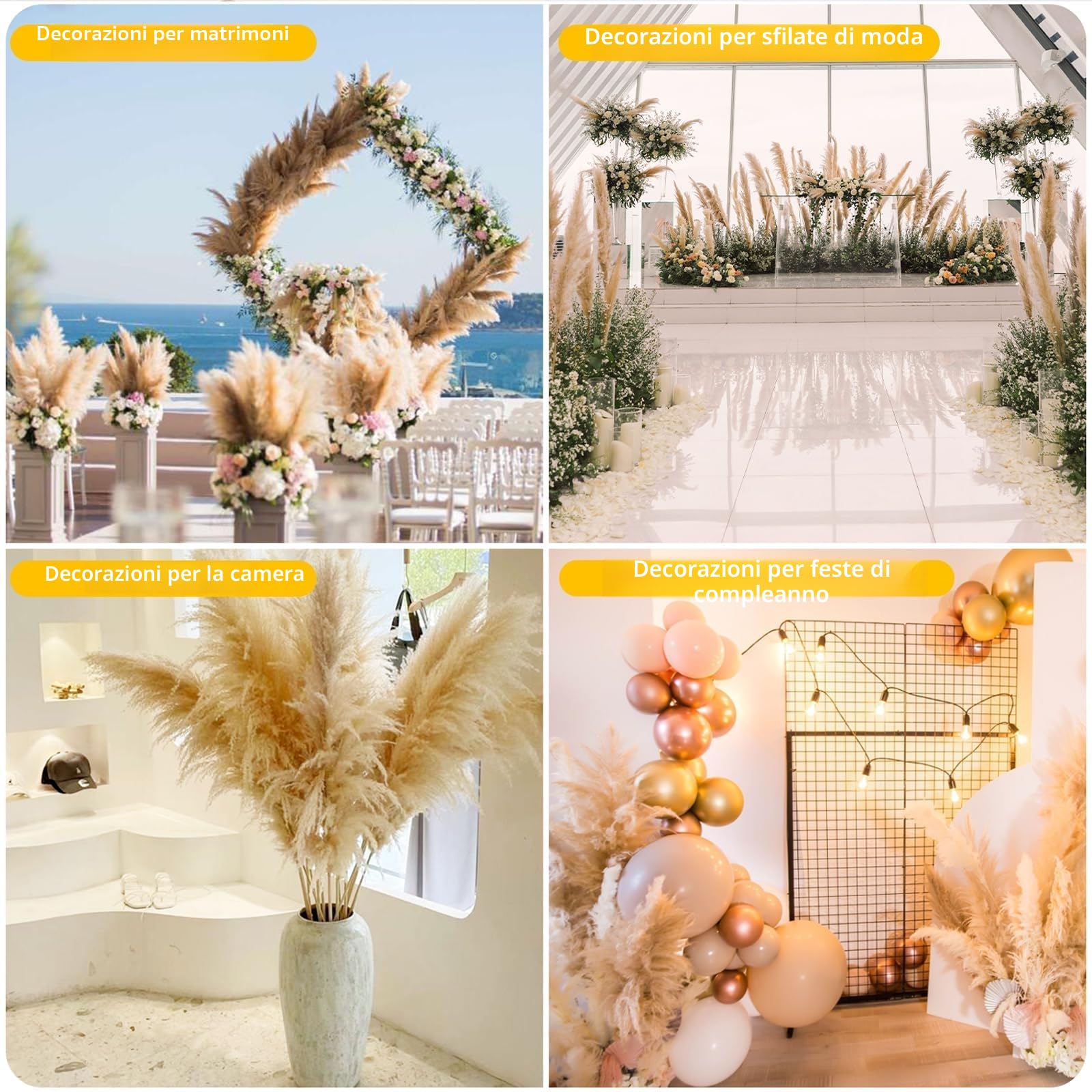 10 Pezzi 100cm Grandi Fiori di Pampa Artificiali Soffici,Piume Erba Della Pampas Naturali,Boho Home Decor,Decorazione Alta di Erba di Pampa Naturale,per Matrimoni,Feste