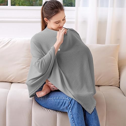 Funda de lactancia de punto para lactancia materna, transpirable y suave, cuello ancho con elástico para una fácil visión (gris)
