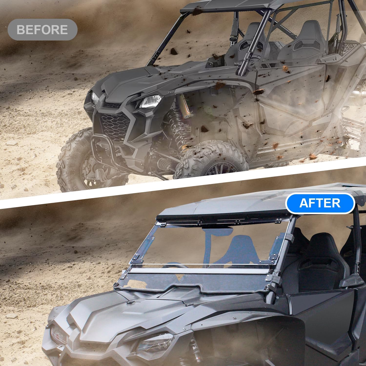 3-IN-1 Front Flip Up Windshield Compatible with 2019-2025 Honda Talon 1000R 1000X 1000X-4 Accessories 1/5" Clear Hard Coat Poly Front Windscreen Window Can be Vented, Fully Open, or Closed