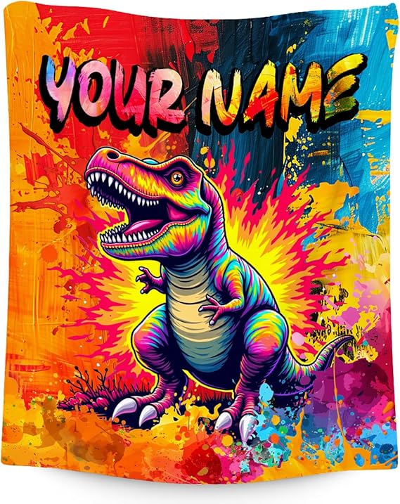 Dinosaur Blanket Custom Gifts - Personalized Blankets for Boys - Soft Flannel Throw for Couch, Bed - 4 Sizes