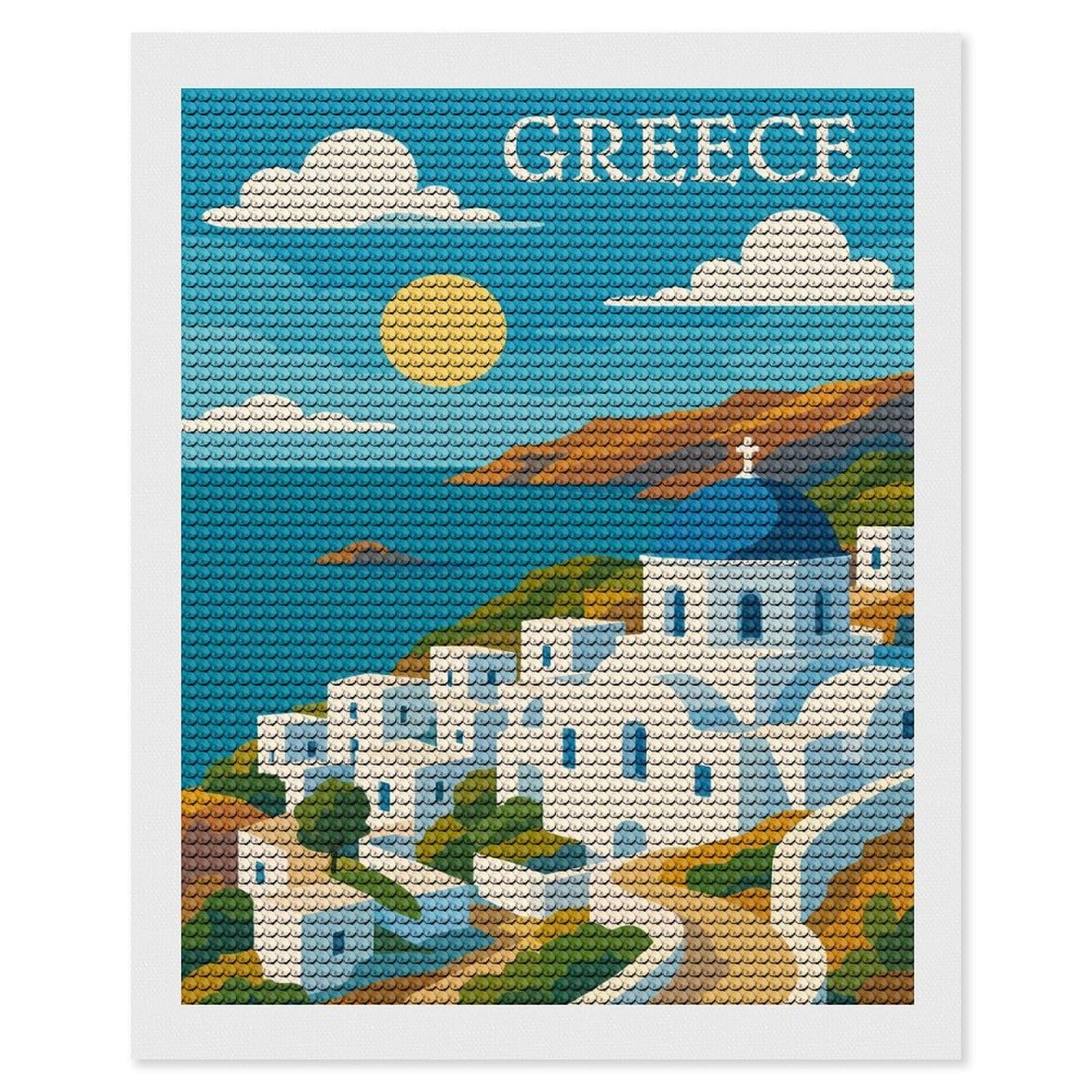 Junmoney Greece Travel (6) Diamond Art Canvas 16"x20", for Adults, Printed Canvas, Home Wall Decor, Gift Idea, Mindful Craft Activity