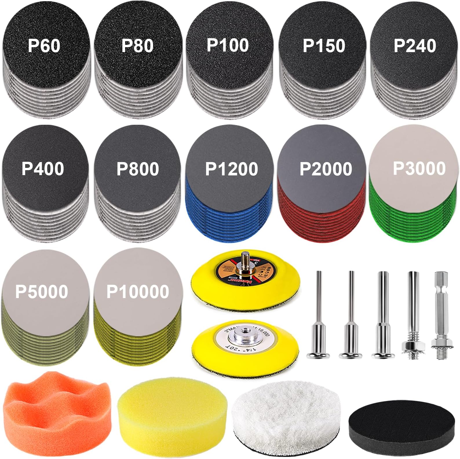 131 PCS 3 Inch Wet Dry Sanding Disc, GOH DODD Headlight Restoration Kit Drill Polishing Kit Sanding Attachment Hook Loop Sandpaper Buffing Pads with Rotary Tools for Car Wood Metal Glass Resin Expoxy