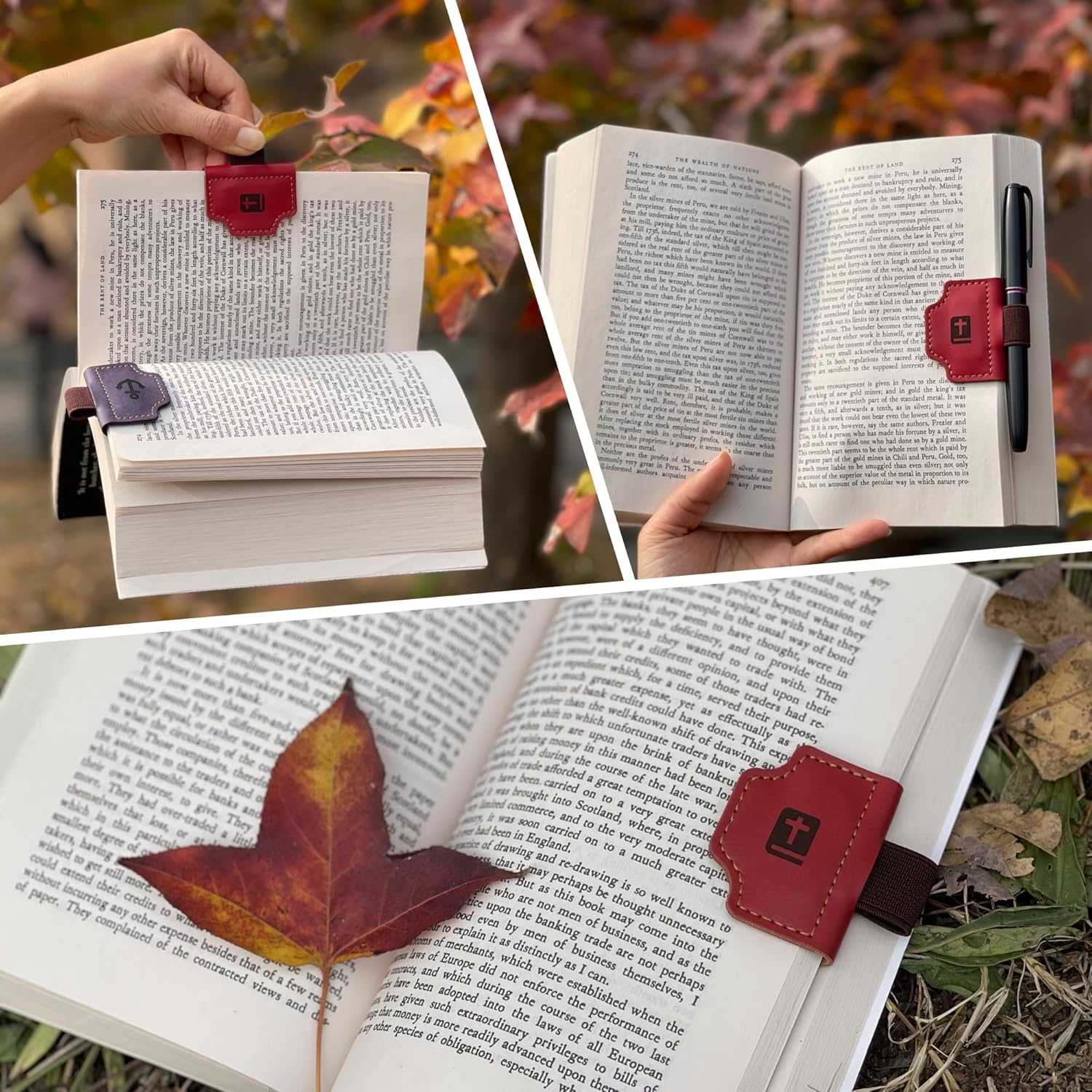 4 Pcs Personalized Magnetic Leather Bookmark Pen Holder Book Lovers Christian Gifts Bygone Mark for Reading, Purple-Jesus Fish + Brown-AΩ + Blue-Cross + Green-Anchor