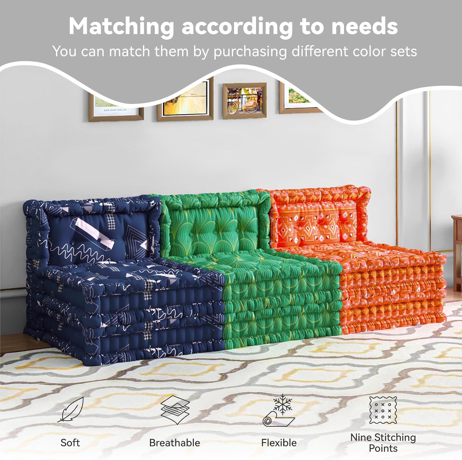 WOWMAX Floor Sofa Couch Bed Convertible Lazy Sofa Sleeper Bed Floor Chair Bed Mattress Oversized Floor Pillow Ideal for Reading & Gaming, Home Decoration，Blue