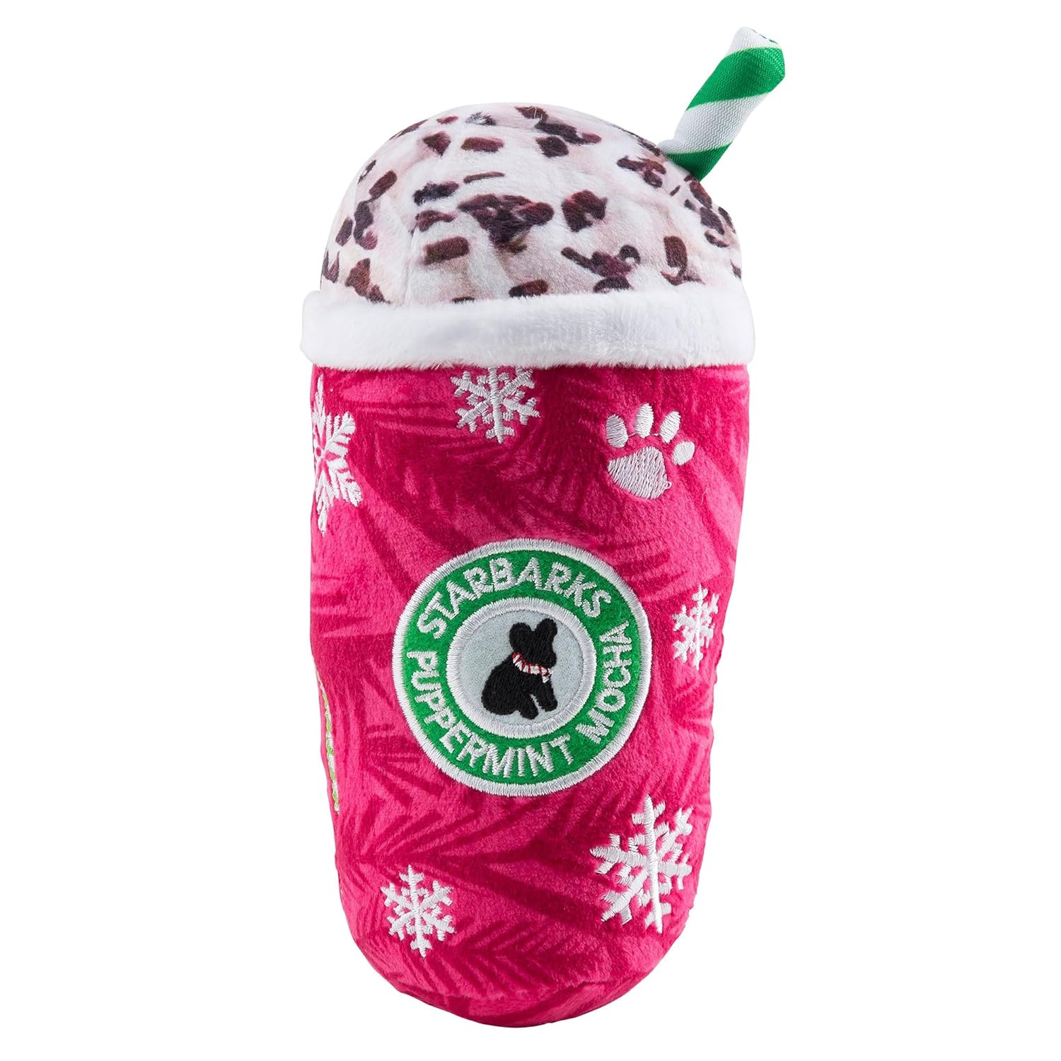 Haute Diggity Dog Starbarks Puppermint Mocha Plush Holiday Christmas Dog Toys with Interactive Squeaker Stimulating Pet Enrichment Machine-Washable