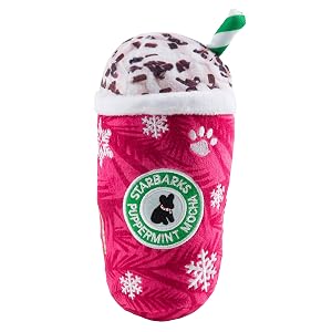 Haute Diggity Dog Starbarks Puppermint Mocha Plush Holiday Christmas Dog Toys with Interactive Squeaker Stimulating Pet Enrichment Machine-Washable