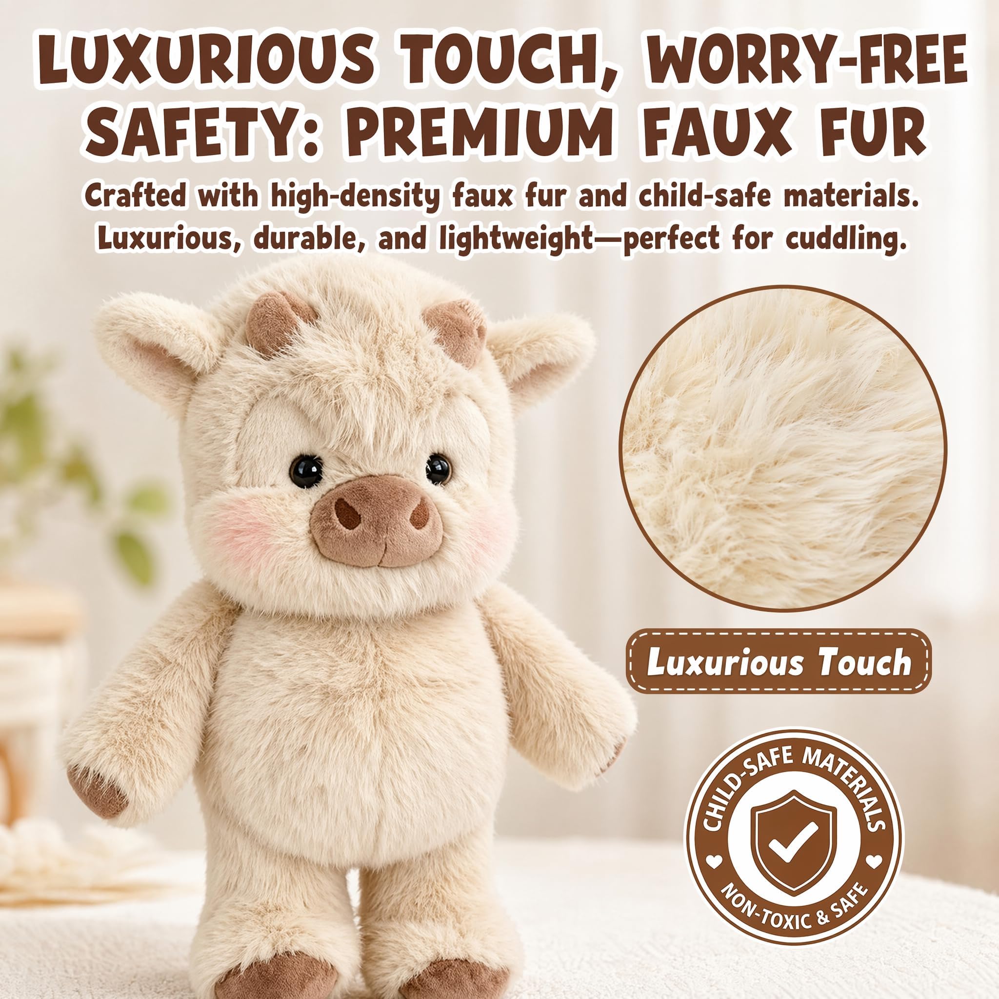 Pipihome Kuh Kuscheltier Hochlandrind, 45cm Hochlandrind Laufendes Kuscheltier, Highland Running Cow Kuscheltiere Plüschtiere, Cute Plüsch Kuh für Stressabbau Erwachsene Kinder Geburtstagsgeschenk