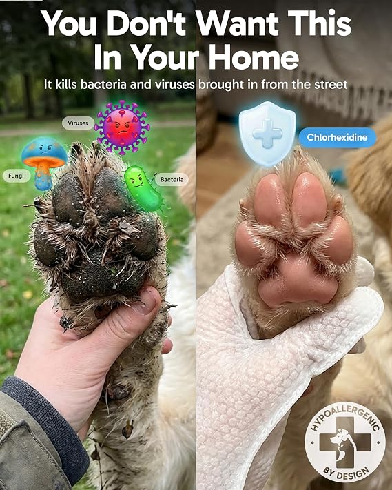 Dusico Pet Glove Wipes with Microfiber Towel (20 Pack) Unscented Chlorhexidine Dog Wipes Oil-Free & Aloe-Free Hypoallergenic Cat Grooming Gloves. Deodorizing Formula with Cucumber & Chamomile