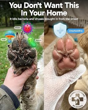 Dusico Pet Glove Wipes with Microfiber Towel (20 Pack) Unscented Chlorhexidine Dog Wipes Oil-Free & Aloe-Free Hypoallergenic Cat Grooming Gloves. Deodorizing Formula with Cucumber & Chamomile