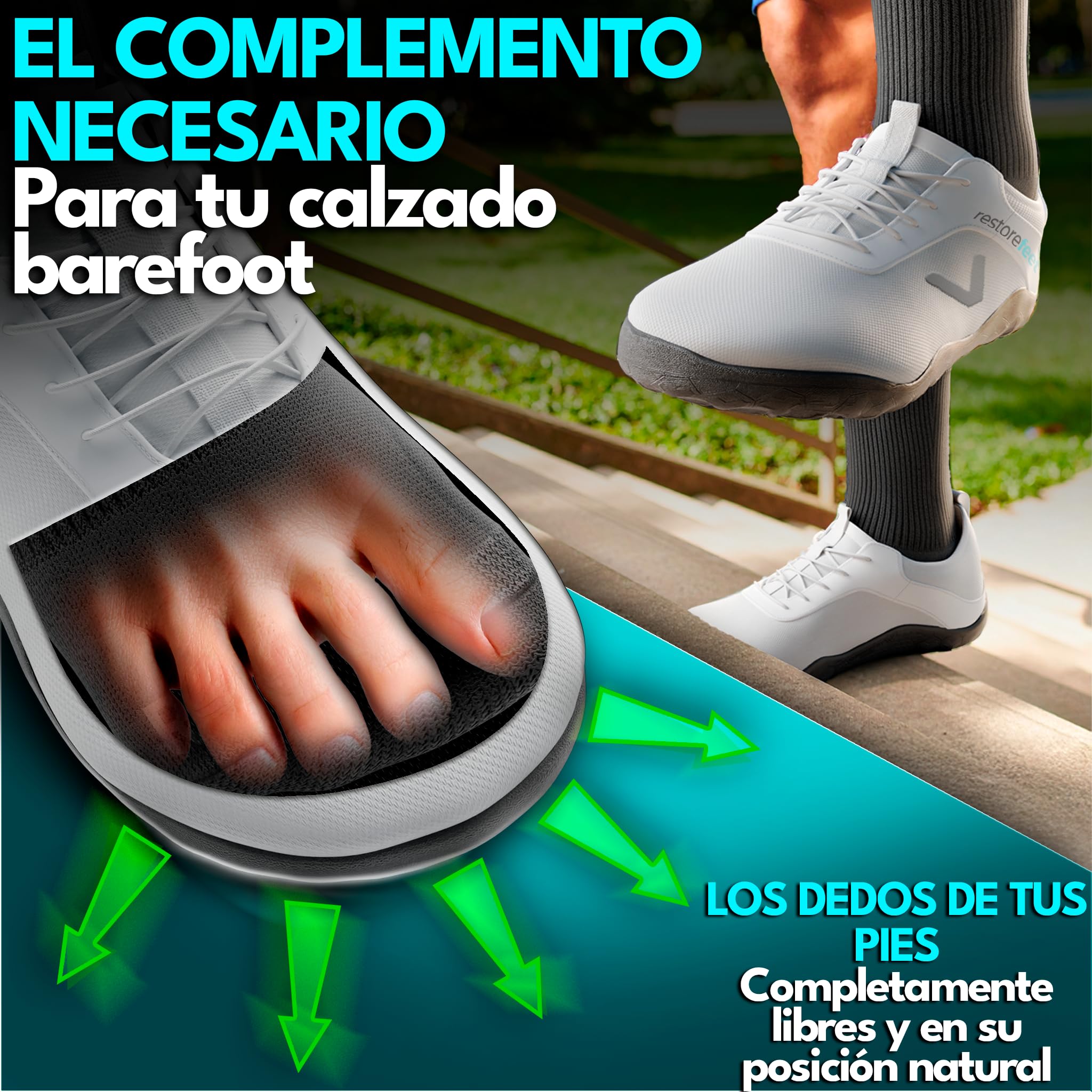 RestoreFeet Barefoot Calcetines Antideslizantes Mujer y Hombre – Calcetines Pilates para Yoga y Fitness, Diseño Anatómico, Antirrozaduras y Antisudor