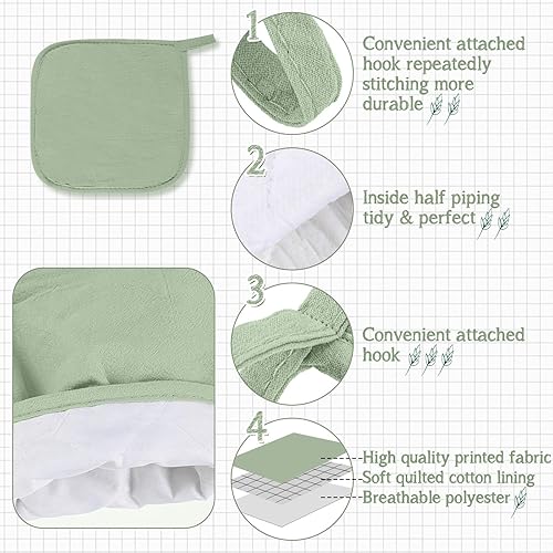 Miniatura 3 de Juego de 5 manoplas de cocina de granja, 2 toallas de cocina, 1 guante de horno, 2 agarraderas para cocinar, hornear y asar (estilo verde salvia)