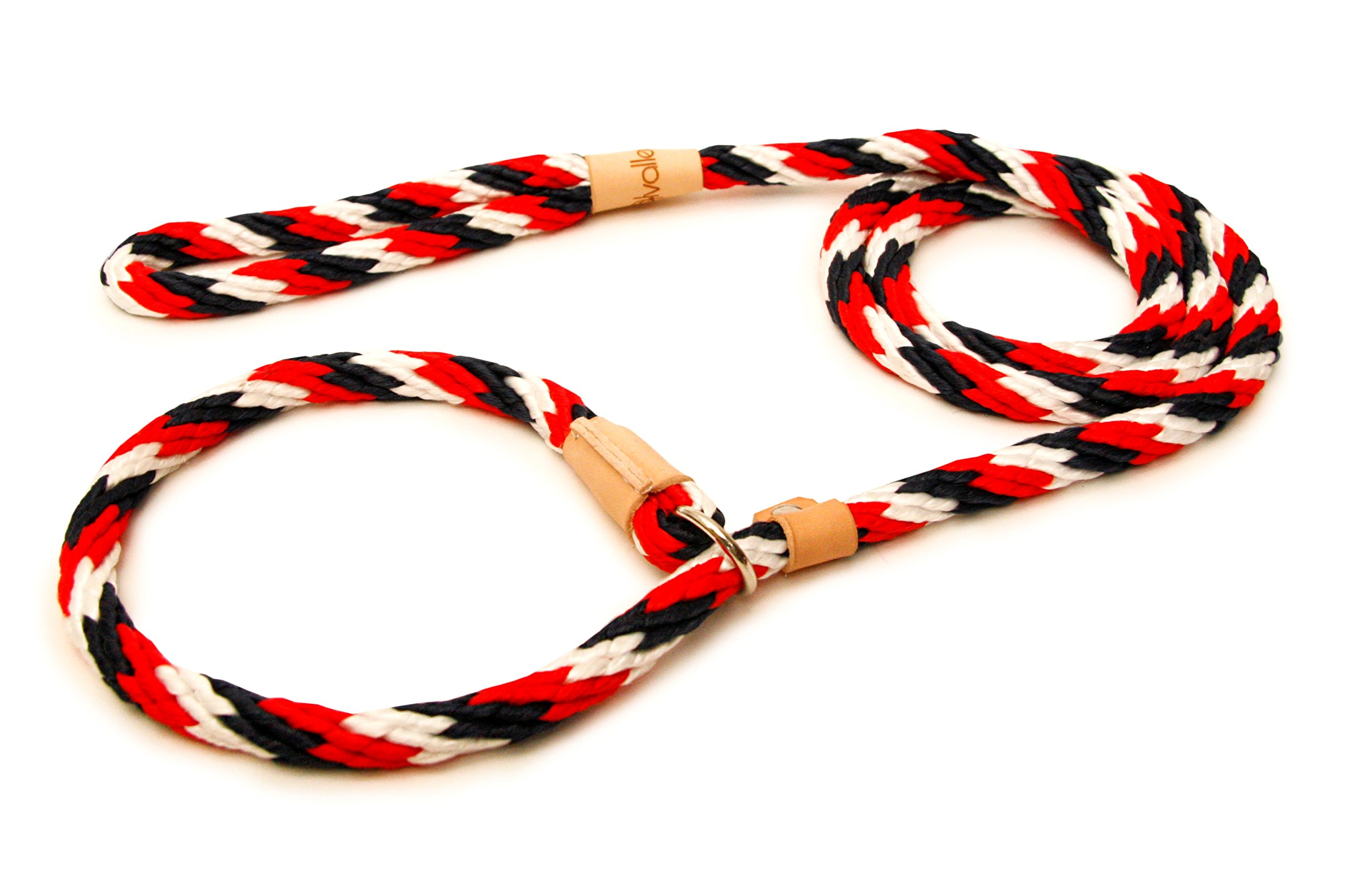 Alvalley Rope Dog Leashes with Stopper-Pet Slip Leads for Dogs-Soft Braided No-Pull Gentle Leash-Adjustable for Small, Medium, Large and Extra Large Dogs (Red-White-Dark Blue, 6ft Long, 13mm Thick)