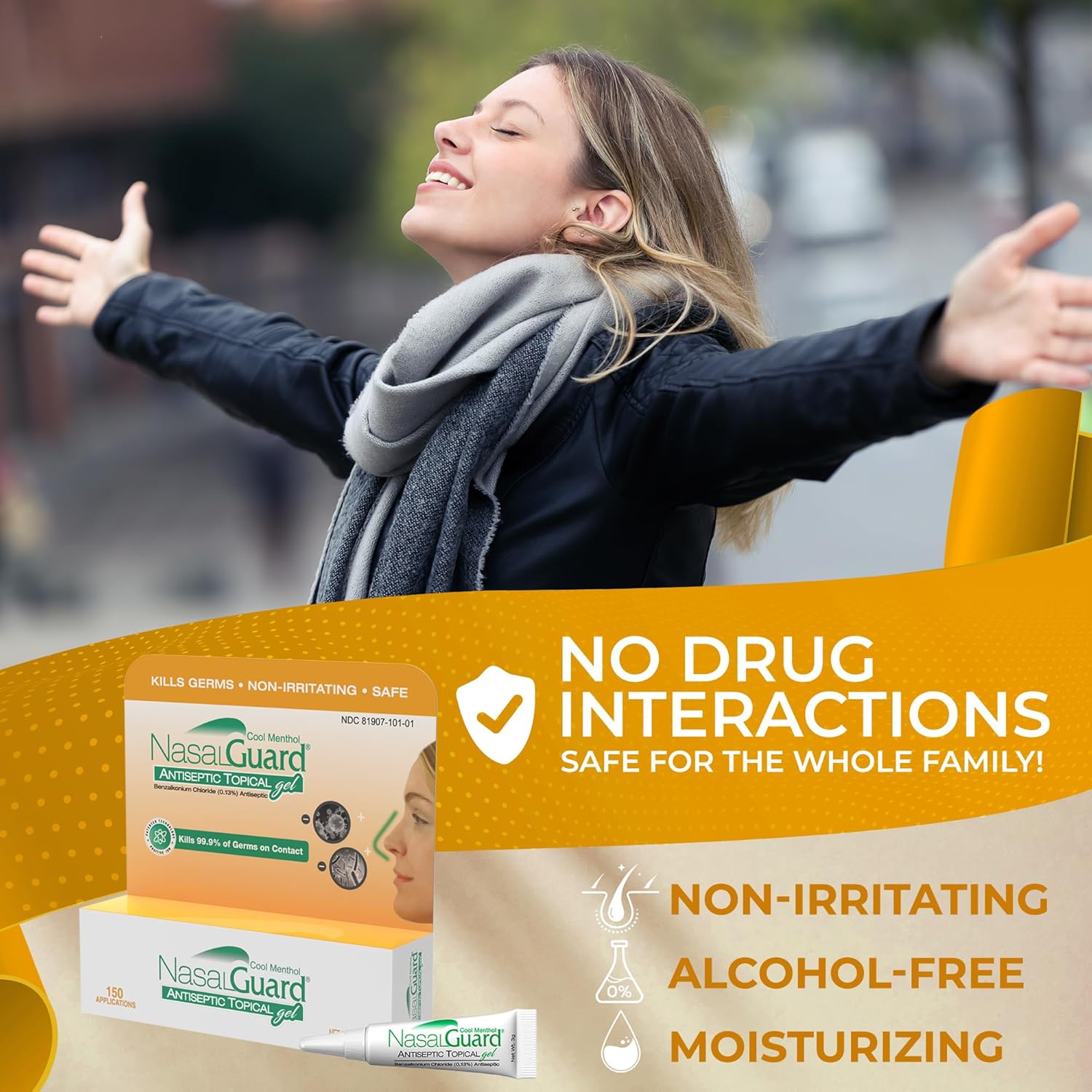 Antiseptic Topical Gel - Kills 99.9% of Germs - Patented Positive Ion Technology, Non-irritating, Safe for Daily use - Over 150 Applications Per Tube, (3 Grams) Cool Menthol - Pack of 2