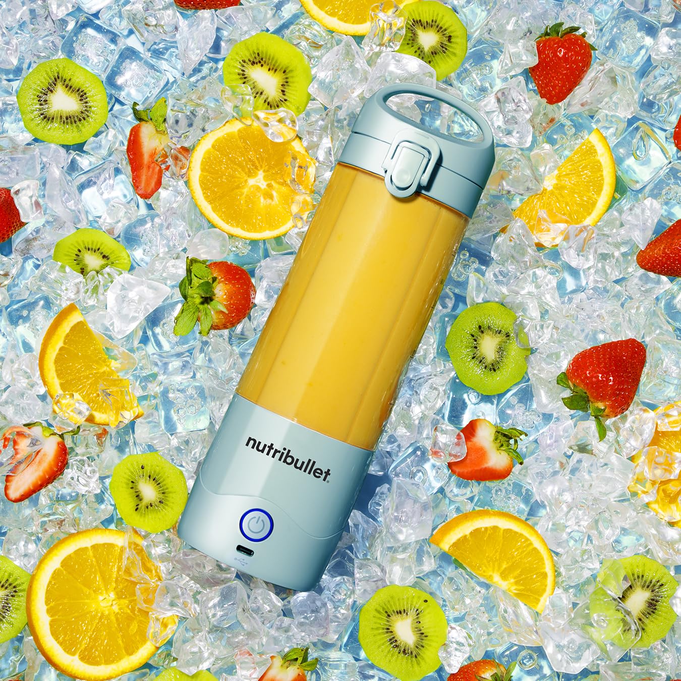 nutribullet Frullatore portatile in azzurro – Potente lama di estrazione, tazza da 475 ml, coperchio da asporto, cavo di ricarica USB-C e guida utente – Offre oltre 15 cicli di miscelazione – Frullati