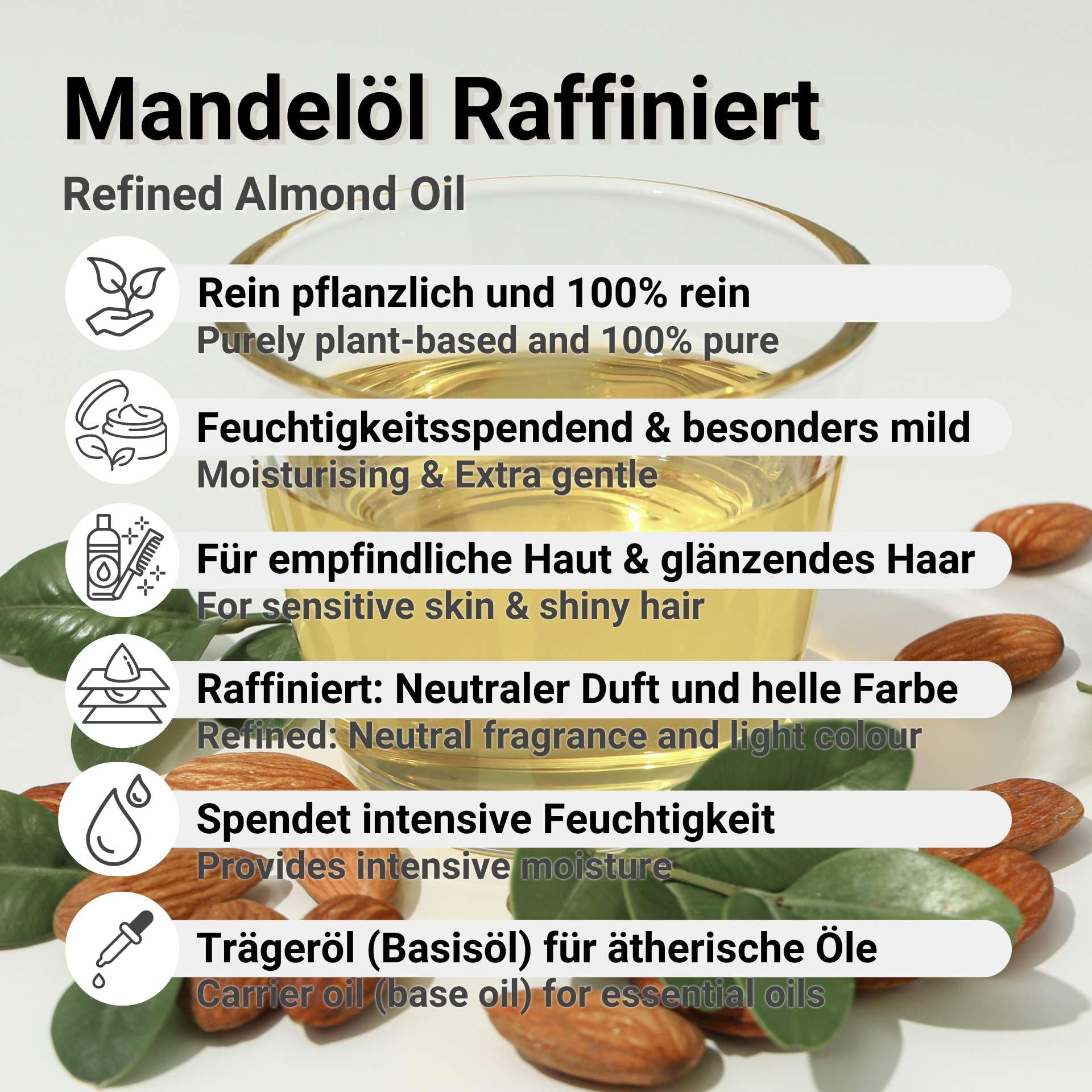 Reines Mandelöl 5L – Süß, Pflegeöl für Haut und Haar, Trägeröl, vegan & mild