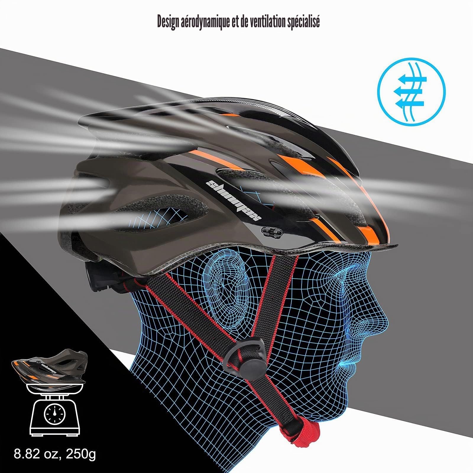 Casque Velo Homme,Shinmax Casque Velo Femme avec Lumière et à Détachable Visière Certifié CE Casque Velo Adulte Ajustable Casque VTT Sac Portable Casque Vélo Spécialisés Casque Velo Route