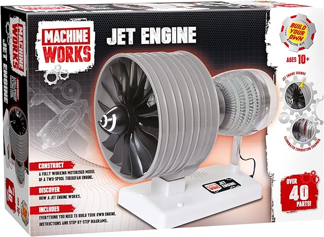 Machine Works MWHJ01 Jet Engine Toy-Replica Model Building Kit-Features Sounds and Illumination, 40+ Pieces, 10+ Years, Multi