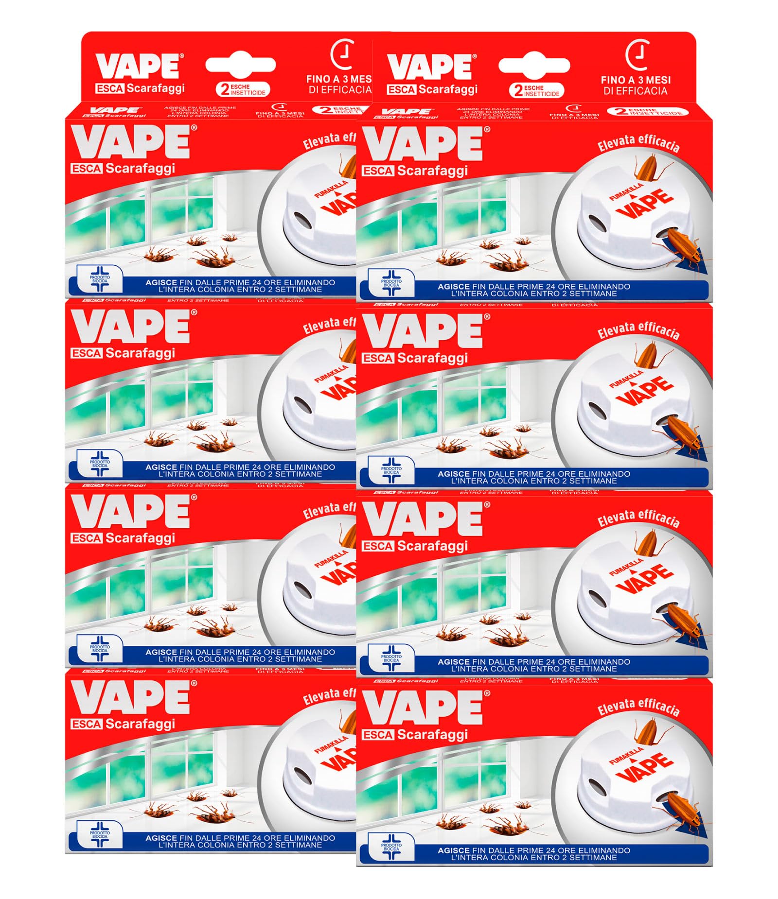 Vape Esca Scarafaggi Insetticida Blatte Disinfestazione per Abitazione e Interni Elimina Intera Colonia Efficace 3 Mesi Prodotto Biocida - 16 Esche