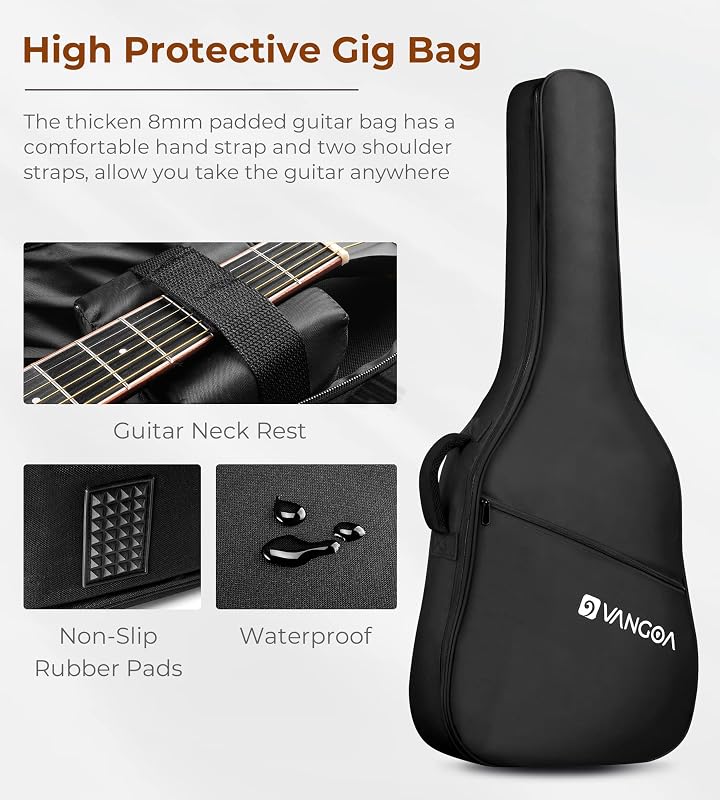 Vangoa 4/4 Balkezes Elektroakusztikus Gitár 41" - Fekete Dreadnought Kivágással, 4-Sávos Equalizer, Kezdőknek, Lucfenyő Test